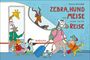 „Zebra, Hund, Meise und gehen auf die Reise.“ Eine Illustration zeigt Tiere mit Koffern und Rucksäcken an einem Bahnhof.