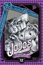 „JOJO'S BIZARRE ADVENTURE PART 4: DIAMOND IS UNBREAKABLE“. Illustration eines Mannes und eines Roboters im blauen Rahmen.