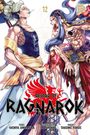 Titel: "RECORD OF RAGNAROK" und "12". Zwei muskulöse Figuren, eine mit Zopf und Lutscher, die andere mit langen Haaren. Actionreiche Pose.