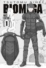 "Tsutomu Nihei, Biomega Master Edition [1]" steht darüber. Ein gepanzerter Mann hält einen Helm, neben einem Motorrad.