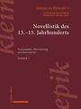 Titel: "Novellistik des 13.-15. Jahrhunderts". Dunkelrote Buchgestaltung mit vertikalen Elementen.