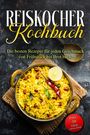 "REISKOCHER Kochbuch" steht im Bild. Ein Teller mit gelbem Reis, Chili, Limette und Gewürzen liegt auf einem Jutetuch. Links ein Löffel.