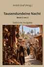 "Tausendundeine Nacht, Band 2 von 2, Gekürzte Ausgabe" von André Graf. Untertitel: Szene auf einem lebhaften Basar mit Gewürzen und Stoffen.