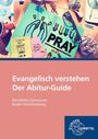 Text: "Evangelisch verstehen Der Abitur-Guide Berufliche Gymnasien Baden-Württemberg". Bücher, Notizen, Eiskaffee.