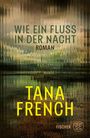 "Wie ein Fluss in der Nacht. Roman. Tana French. Fischer." Hintergrund in Brauntönen, leicht verschwommen.