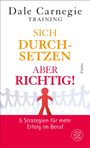„Sich durchsetzen, aber richtig! 5 Strategien für mehr Erfolg im Beruf“ in roter und oranger Schrift. Figurenkette unten.