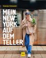 "Mein New York auf dem Teller" von Svenja Ostwald. Frau in Stadtbahnkulisse, trägt Baseballkappe und Einkaufstüte mit Gemüse.