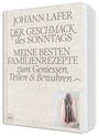 "Johann Lafer: Der Geschmack des Sonntags. Meine besten Familienrezepte zum Genießen, Teilen & Bewahren." Rechts Besteck auf Teller.