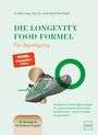 Text: Die Longevity Food-Formel. Für Bewegung. Spiegel Bestseller-Autor. 40 Rezepte & 40 Goldene Regeln. Illustration: Schuh mit Herzlinie.