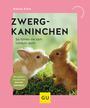 "ZWERG-KANINCHEN: So fühlen sie sich rundum wohl." Zwei Kaninchen auf grünem Gras, rosa Hintergrund, GU-Logo.