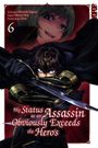 "My Status as an Assassin Obviously Exceeds the Hero's." Illustration mit kämpferischem Helden im Vordergrund, Frau im Hintergrund.