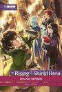 "The Rising of the Shield Hero: Kizunas Verbleib" von Aneko Yusagi, zeigt vier Animefiguren in einer lebhaften Fantasyszene.