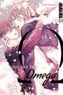 „You Are My Omega“, Arata Asanae, zwei junge Männer in inniger Umarmung. Rötlicher Hintergrund mit Blüten.