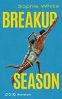 "Sophie White BREAKUP SEASON pola Roman" in gelber Schrift; Illustration von einem Paar, das ins Wasser springt.