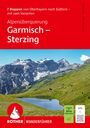 „7 Etappen von Oberbayern nach Südtirol“, „Alpenüberquerung Garmisch – Sterzing“. Berglandschaft mit See. Rother-Logo.