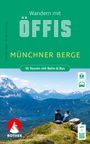 "Wandern mit ÖFFIS: Münchner Berge. 55 Touren mit Bahn & Bus. Zwei Personen sitzen auf einem Berg mit Aussicht auf Alpen."