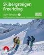 „Skibergsteigen Freeriding“ steht oben, darunter „Alpin-Lehrplan“. Vier Skifahrer stehen im verschneiten Gebirge.