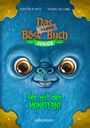 „Das kleine böse Buch Junior“ steht auf einem blauen Monster mit großen Augen und frechem Grinsen.