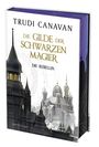 Text: "Trudi Canavan, Die Gilde der Schwarzen Magier, Die Rebellin." Illustration einer mittelalterlichen Stadt.