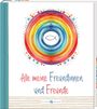 "Alle meine Freundinnen und Freunde" steht in bunten Buchstaben. Ein Regenbogenkreis mit einem Fischsymbol in der Mitte.