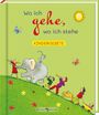 Titel: Wo ich gehe, wo ich stehe. KINDERGEBETE. Illustration: Kinder mit Elefant, Hund und Maus auf grünem Hügel, Sonne, Schmetterlinge.