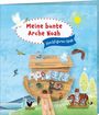 "Meine bunte Arche Noah" und "Steckfiguren-Spaß". Illustration einer Arche mit Tieren und einem strahlenden Himmel.