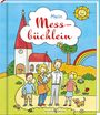 Text: „Mein Messbüchlein“. Eine bunte Illustration: Familie vor einer Kirche mit Regenbogen und Sonne.