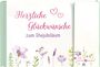 "Herzliche Glückwünsche zum Ehejubiläum." Oben zwei Herzen, unten Blumenillustrationen in Pastelltönen.