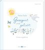 "Meine Taufe: Gesegnet und geliebt" über Blumen, Sonne, Schmetterlinge, Taube mit Zweig; subtile, sanfte Farben.