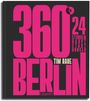 360° BERLIN, Tim Raue, 24 Stunden, Street, Hunger in leuchtendem Pink auf schwarzem Hintergrund.