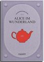 "Alice im Wunderland" steht in der Mitte, darunter eine rote Teekanne mit "Trink mich". Oben "Klassische Bibliothek", unten "Calwey".