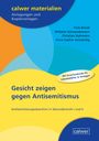 „Gesicht zeigen gegen Antisemitismus“ in blauer Schrift auf gelbem Hintergrund, mit bunten Kreisen im Hintergrund.