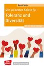 „Die 50 besten Spiele für Toleranz und Diversität“, darunter Hände mit roten Herzen. Logo „Don Bosco MiniSpielothek“.