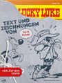"Band 103", "Lucky Luke", "TEXT UND ZEICHNUNGEN VON Jul & Achdé", "VORLÄUFIGES COVER". Cartoon eines Cowboys und Hundes.