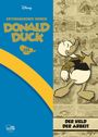 **Texte:** Entenhausener Ikonen, Donald Duck, Der Held der Arbeit.  
**Beschreibung:** Donald Duck in Cowboy-Kleidung mit Sheriff-Stern, Comic-Hintergrund.