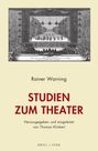 Texte: "STUDIEN ZUM THEATER", "Rainer Warning", "Herausgegeben von Thomas Klinkert". Schwarz-Weiß-Illustration einer Theaterszene.