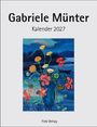 „Gabriele Münter Kalender 2027. Fink Verlag.“ Illustration: Bunter Blumenstrauß in blauer Vase vor Landschaft.