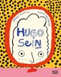 „Hugo Sein“ steht in blauen Versalien, umgeben von gelbem Punktmuster und einem roten Rahmen.