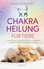 "Chakra Heilung für Tiere" steht in großen Buchstaben. Ein Hund und eine Katze kuscheln miteinander.