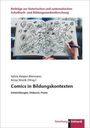 "Beiträge zur historischen und systematischen Schulbuch- und Bildungsmedienforschung. Comics in Bildungskontexten." 

Ein Notizbuch mit Comics, von zwei Händen gehalten. Links unten ein rot-schwarzes Logo.