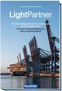 Text: "LightPartner - 30 Jahre maßgeschneiderte Lichtlösungen." Bild: Hafenkräne und ein beleuchtetes Frachtschiff.