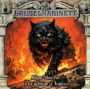 Text: "GRUSELKABINETT", "Edgar Allan Poe", "Der schwarze Kater". Illustration: Ein wütender schwarzer Kater vor Flammen.
