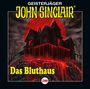 Logo mit dem Text: "Geisterjäger John Sinclair". Titel: "Das Bluthaus". Haus vor rotem Mond mit rotem Fluss. Nummer 199.