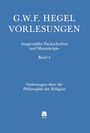 G.W.F. Hegel Vorlesungen, Band 4, über Philosophie der Religion. Blau mit weißem Text. Meiner Verlag Logo unten.