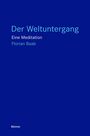 "Der Weltuntergang: Eine Meditation" von Florian Baab. Unten steht "Meiner". Blauer Hintergrund.