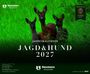 Text: "Jahreskalender JAGD & HUND 2027". Drei Rehe im grünen Gras. Logos: Neumann-Neudamm, LJV Hessen.