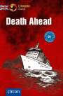 Der Text "Death Ahead" steht groß in der Mitte. Ein Schiff fährt auf ein rotes Meer zu. "B1" in einem blauen Kreis.