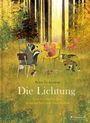 Text: "Britta Teckentrup, Die Lichtung. Eine Geschichte über Gemeinschaft und Ausgrenzung." Tiere auf Stühlen im Wald.