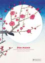 Texts: "Der Mond, Meisterwerke der japanischen Holzdruckkunst." Illustration: Blühende Kirschzweige vor dem Vollmond.