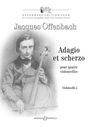 Text oben: "OFFENBACH EDITION KECK". Text: "Jacques Offenbach", "Adagio et scherzo", "pour quatre violoncelles". Zeichnung eines Cellisten.